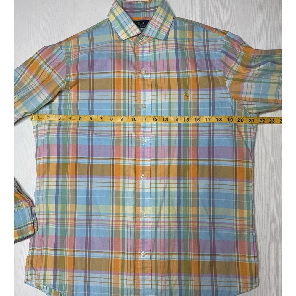 Polo Ralph Lauren Beach Twill Long Sleeve Shirt Men's SZ LG Blue Orange Plaid